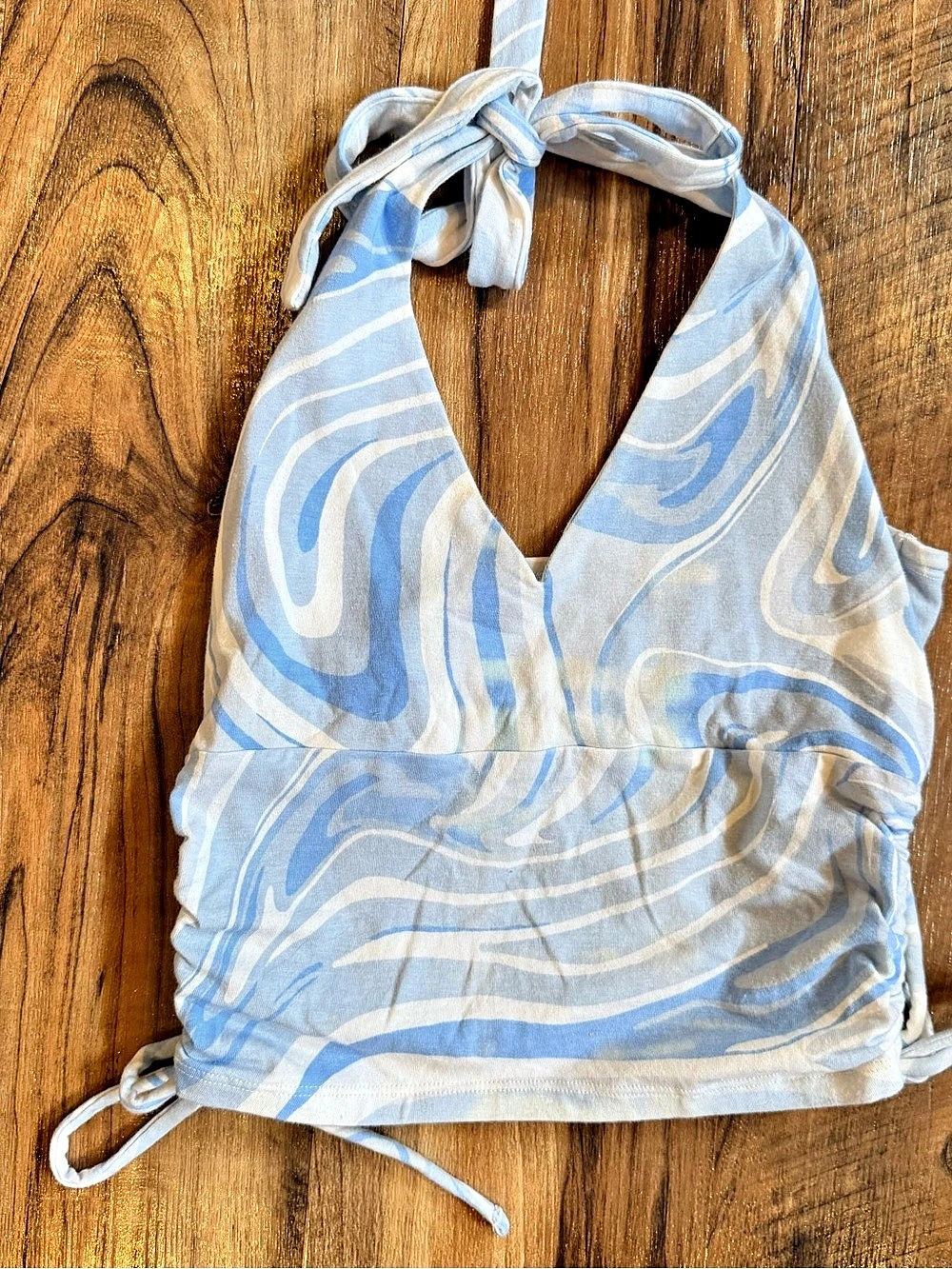Hollister Blue Swirl Halter Cropped Top Blue & White Medium